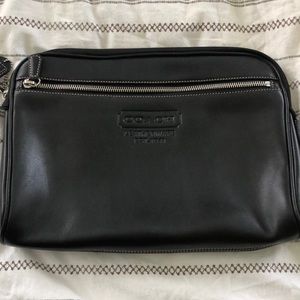 NWT black leather coach makeup bag